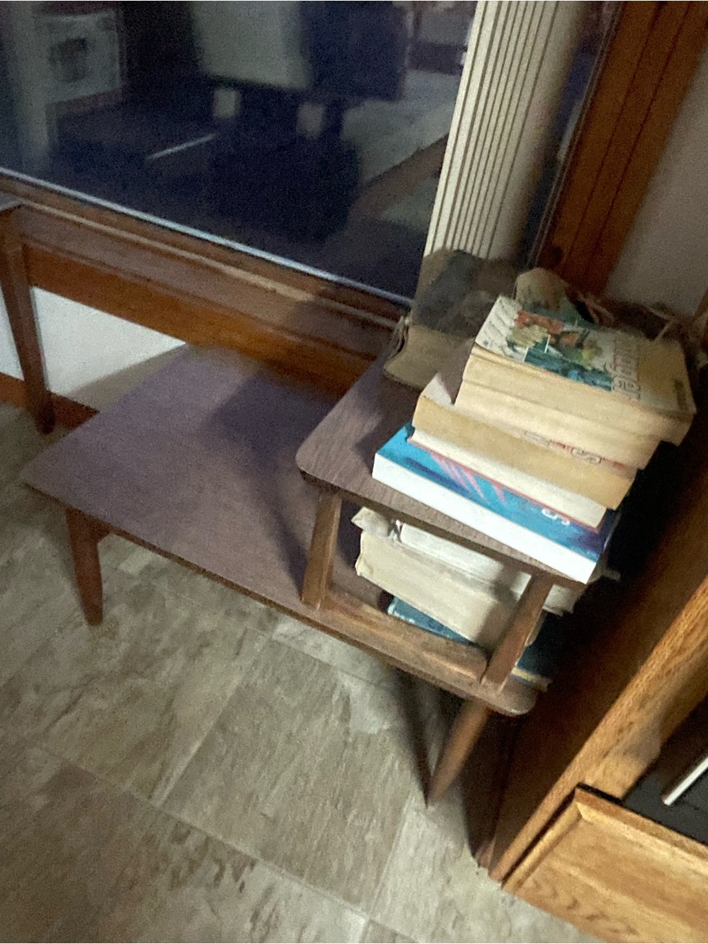 Mid-Century Modern Brown Wood Telephone Side Table 17x29x24 inches
